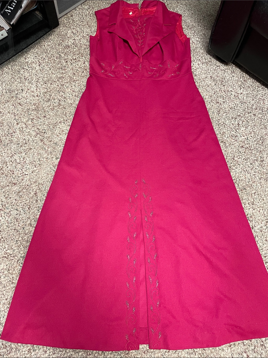 Vintage 60s Beaded Embroidered Sleeveless Raspberry Pink A-Line Dress